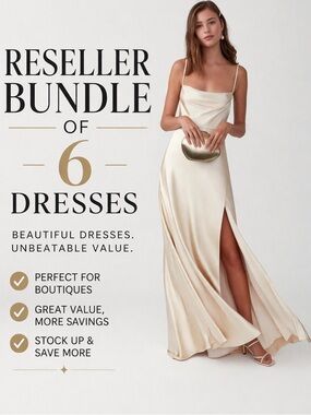 RESELLER BUNDLE OF 6 FAME and PARTNERS Champagne Slit Maxi Gown